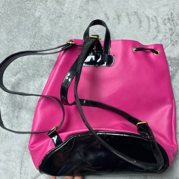 Y2K Juicy Couture Pink & Black Drawstring Tote Bag Gold Accents a1644 - Picture 3 of 9
